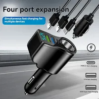 Nouveau chargeur de voiture multifonctionnel 66W avec affichage numérique, double USB et allume-cigare 1 à 3 prises
