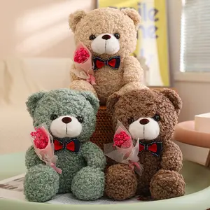 厂家Hoigh品质新款卡通花束泰迪熊毛绒玩具女孩情人节礼物泰迪熊枕头布娃娃礼物