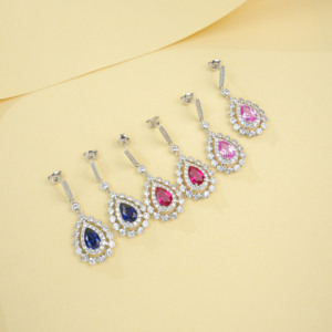 S925 <b>Sterling</b> <b>Silver</b> Lace Teardrop Lab Grown Ruby <b>Dangle</b> <b>Earrings</b> - Product Image 4