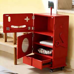 Armoire de rangement design robot rouge multifonctionnelle pour chambre d'enfant avec roulettes et tiroirs - Product Image 2