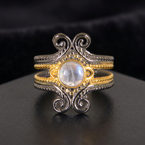 Nuevo Anillo de Plata de Ley 925 con Piedra Lunar Arcoíris y Filigrana de Oro de 18K, Joyería para Bodas y Fiestas - Product Image 3