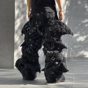 DiZNEW <span class=keywords><strong>Jeans</strong></span> Uomo Baggy a Righe Gamba Larga e Dritta Stile <span class=keywords><strong>Jogger</strong></span> a Vita Doppia e Svasati - Product Image 2