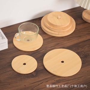 Posavasos redondo de bambú, tapete aislante del calor para vajilla de cocina, tapa para taza, color sólido - Product Image 2