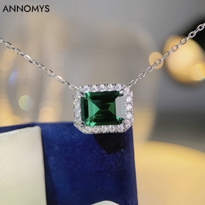 Collar <span class=keywords><strong>de</strong></span> Plata S925 con Circonita Cúbica para Mujer, Corte Esmeralda, Cadena <span class=keywords><strong>de</strong></span> Clavícula con Corte <span class=keywords><strong>de</strong></span> Diamante Completo, Conjunto <span class=keywords><strong>de</strong></span> Joyería Fina al por Mayor - Product Image 4