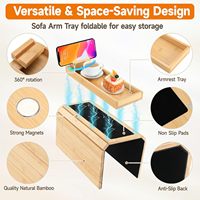 Plateau de canapé en bambou 2-en-1, support magnétique détachable pour tasse, table d'accoudoir avec coussinet antidérapant, plateau pratique pour boissons et collations