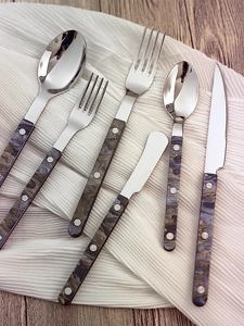 A-62 Popular Restaurant Silver 18/8 304 Stainless Steel Flatware Cutlery <strong>Set</strong> with Resin Handle - Product Image 2
