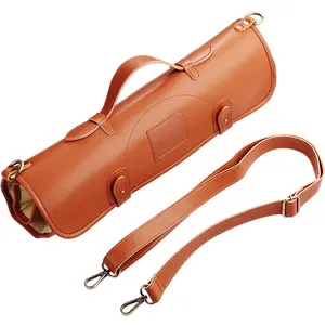 उच्च गुणवत्ता 10 स्लॉट भारी शुल्क भूरे रंग के चमड़े शेफ चाकू रोल बैग के साथ बैग समायोज्य कंधे का पट्टा