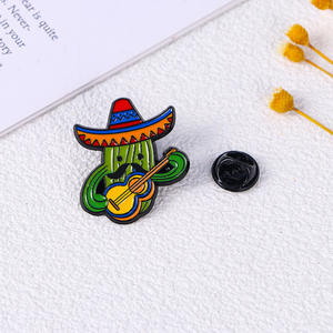 Juego de Pines Esmaltados de Aleación de Zinc con Cactus Estilo <span class=keywords><strong>Mexicano</strong></span> Personalizados - Fabricante YINI Venta al por Mayor - Pines de Sombrero y Guitarra con Cactus de Arte Impreso - Product Image 2