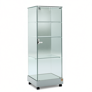 Vitrina Tux de 53x46x140cm con Vidrio Templado, Puerta con Cerradura y Bisagras, 3 Estantes, Base Gris Claro con Ruedas - Product Image 2