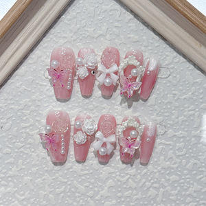 <span class=keywords><strong>Nuevo</strong></span> Producto Lanzado, <span class=keywords><strong>Uñas</strong></span> Postizas Reutilizables Hechas a Mano con Diseño Floral Grabado Estilo Chica Francesa Dulce, Flower Town Diary - Product Image 4