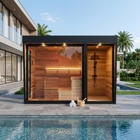 Prix d'usine – Suite de sauna extérieur tout-en-un avec zone de douche, cabine de sauna en bois de cèdre rouge à infrarouge lointain, certifiée CE ISO