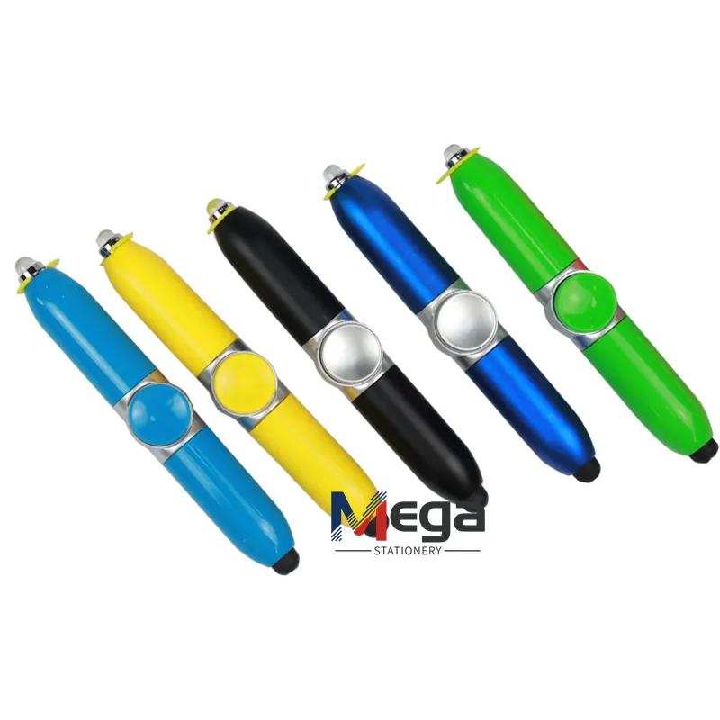 Mega 2024 Hot Sale Creatieve Multifunctionele Anti-Press Gyro Hand Spinner Fidget Pen Met Stylus Led Licht Voor Relatiegeschenk