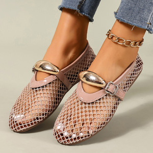 <span class=keywords><strong>Zapatillas</strong></span> Planas Retro de Talla Grande para Mujer, con una Sola Tira, Tejidas, Versátiles, con Diseño Calado - Product Image 6
