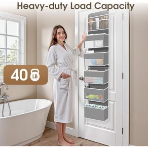6-Tier Over The Door Organizer Grey Hanging <b>Storage</b> With Clear Window For Closet Bedroom Bathroom Use - Product Image 5