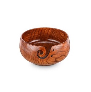 Cuenco de hilo de madera de acacia de diseño único Soporte de suministros de tejer decorativos de ganchillo a la moda - Product Image 1