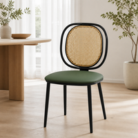 Chaise de salle à manger moderne personnalisable en métal avec dossier rembourré, assise verte, cadre noir, boucle arrondie, pour café, restaurant, hôtel
