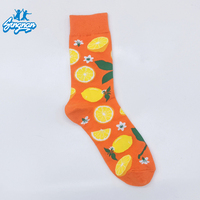Chaussettes Jacquard à thème fruité en coton de haute qualité, personnalisées, mi-mollet, chaussettes tubulaires tendance en coton Jacquard, personnalisables