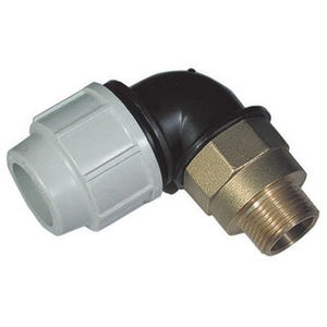Raccordo a gomito a 90 gradi in ottone Plasson da 1 pollice x 40, connettore per irrigazione da giardino - Product Image 1