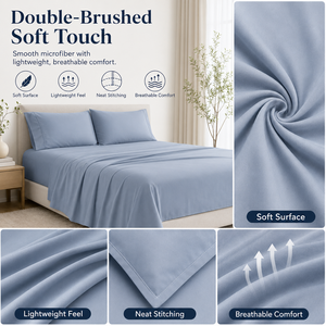Drap-<span class=keywords><strong>housse</strong></span> en microfibre couleur unie à poches profondes 360 °   Drap de lit élastique doux brossé, taille Queen et King, OEM ODM, vente en gros pour hôtels - Product Image 5