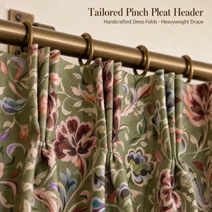 Rideau floral en lin mélangé Olive 190 GSM, sur mesure, style Château Français, pour décoration de salon - Product Image 3