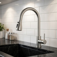Robinet de cuisine de luxe monocommande extractible en acier inoxydable nickel brossé, avec jet cascade et pluie, valve en céramique, pour évier, style moderne