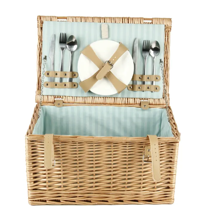 Factory Wholesale Wicker Picnic Storage Basket with Handle and Lid