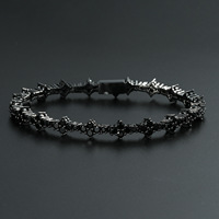 Pulsera de tenis con circonitas negras y diseño de flor de ciruelo, con cierre de resorte, de latón chapado en negro, joyería hip hop para mujer y hombre