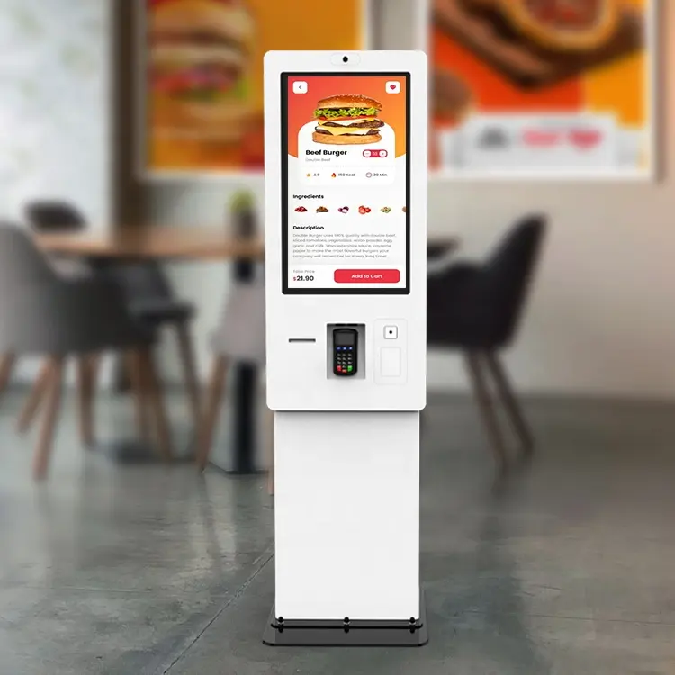 Zemin ayakta restoran fast food dokunmatik ekran ödeme makinesi android kendinden sipariş kiosk