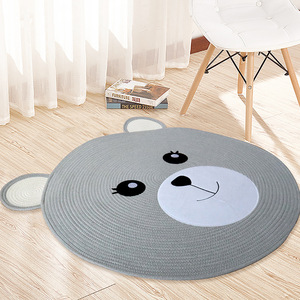 Tapis de sol pour enfants en forme d'ours en coton, rond, gris foncé, non toxique, pour usage domestique, imprimé animal, design de dessin animé, lavable en machine - Product Image 2