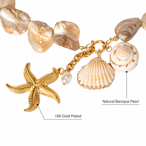 Collar de Perlas Barrocas de Moda con Colgante de Concha y Estrella de Mar, Perlas Naturales Irregulares, Joyería Estética Oceánica de Verano para Mujer - Product Image 3