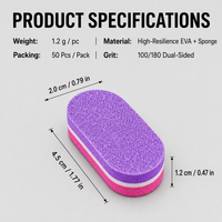 Mini bloc éponge ovale pour polissage des ongles, grain 100/180, double face, 4,5x2,0cm, pour kits d'ongles à presser, lot de 50 pièces