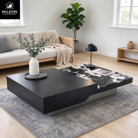 Table basse modulaire moderne avec plateau en marbre et laque noire, table centrale, base en acier inoxydable, mobilier de salon de villa