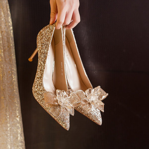 6681-18E Sandalias de Tacón con Flores de Cristal, Punta Puntiaguda, Tacón de Aguja, Elegantes Zapatos de Novia para Boda, Cómodos - Product Image 1
