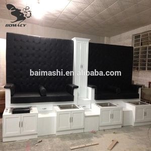 Bomacy Offre Spéciale Meubles De Salon De Beauté Noire À Dossier Haut <span class=keywords><strong>Double</strong></span> Station De Pédicure/banc/chaise - Product Image 2