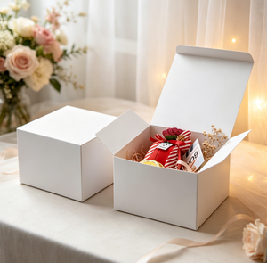 Boîtes cadeaux en papier kraft blanc, boîtes d'emballage en carton pliables personnalisées imprimées pour les mariages, les fêtes, les cadeaux de Noël - Product Image 5