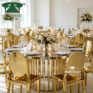 Luxurious Gold Stainless Steel Glass Top Round <b>Dining</b> <b>Tables</b> Set 6 Seater - Product Image 2