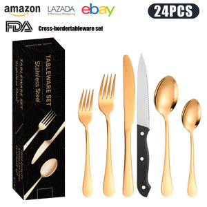 Juego de cubiertos negros de 24 piezas con cuchillos para carne Juego de cubiertos negros para 4 cubiertos de acero inoxidable de grado alimenticio - Product Image 5