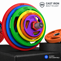 Ensemble de plaques de musculation en fonte colorées avec grand trou pour la musculation à domicile et l'entraînement professionnel à la barre olympique