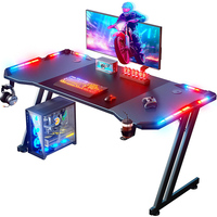Bureau de jeu LED RGB en forme de Z à prix abordable du Vietnam, ensemble table de bureau gamer avec porte-gobelet, plateau de 1,5 cm d'épaisseur, vente chaude