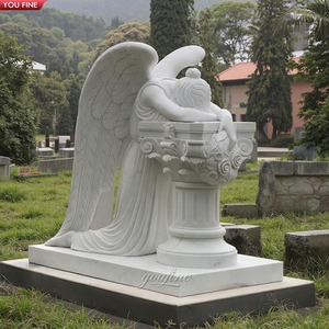 YOUFINE Estatua Conmemorativa de Ángel Llorón de Mármol Blanco Tallada a Mano, Lápida de Cementerio Arrodillada para Decoración de Tumbas Funerarias - Product Image 3