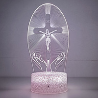 Veilleuse de Table LED 3D Croix de Jésus Alimentée par Pile, Lampe à Illusion d'Optique pour Décoration de Chambre, Cadeaux de Noël et Pâques, Crucifix