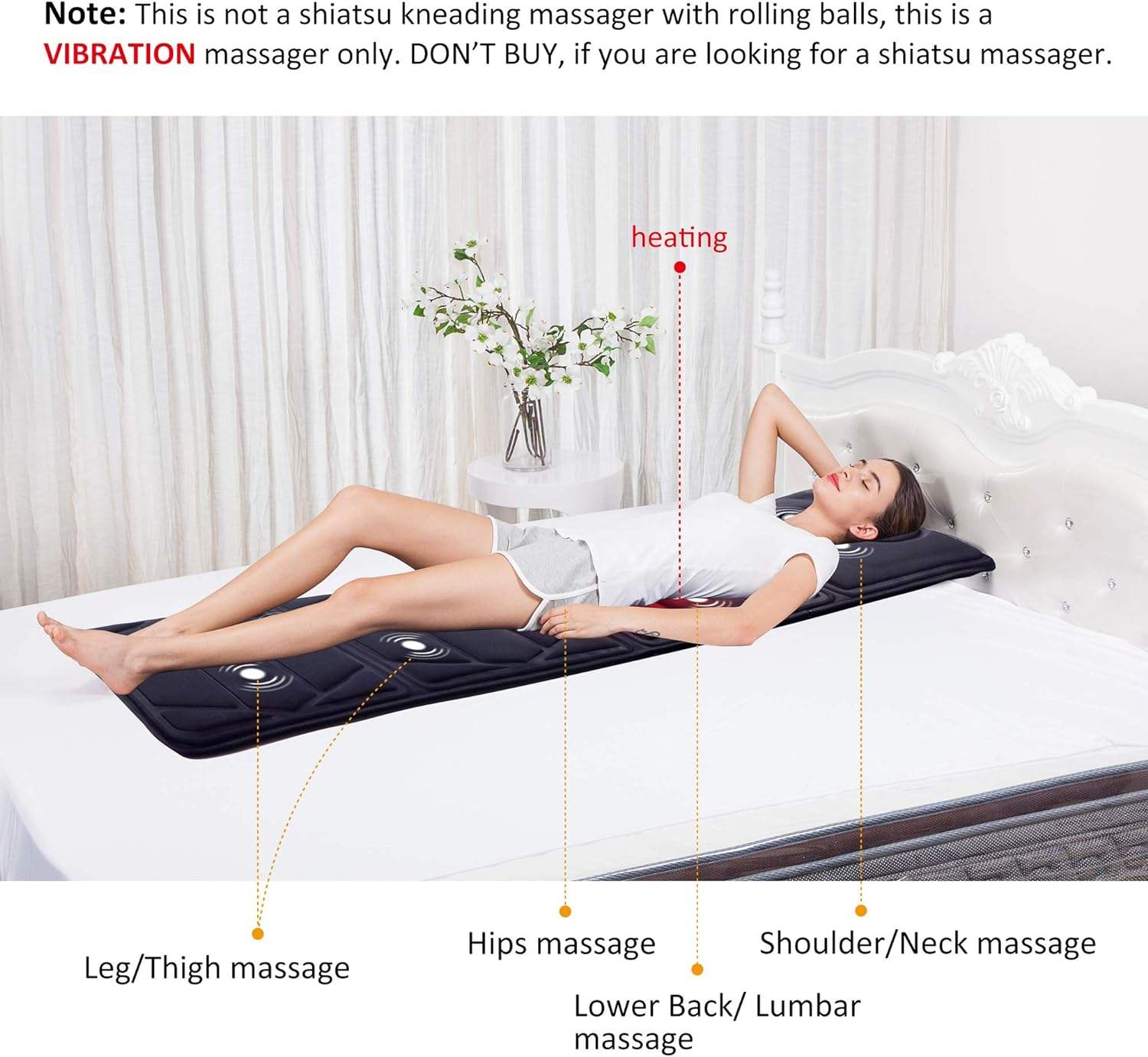 ORANGLES Nowcozy Full Body Massage Mat with Heat | 10-Motor Vibrating Massage Mattress for Neck, Shoulder & Back | Home Relaxation – orangles Qatar - full product showcase - displaying specifications - Image 5 of 6 | adapts to any space | Nowcozy Full Body Massage Mat with Heat | 10-Motor Vibrating Massage Mattress for Neck, Shoulder & Back | Home Relaxation – orangles Qatar deal New Jersey | Free Shipping ORANGLES