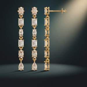 Boucles d'oreilles pendantes en or jaune 14 carats avec diamants de laboratoire pour femme, tendance, pour mariage, fiançailles, soirée, coupe poire, plaqué rhodium - Product Image 1
