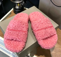 Vente en gros de claquettes pour femmes en fausse fourrure moelleuse, à bout ouvert, chaudes, brodées, à enfiler, pour l'intérieur et la maison, pour l'été et l'automne