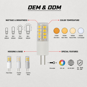 หลอดไฟ LED G4 แรงดันไฟฟ้ากว้าง 3W 2800-320LM AC/DC 12V SMD 2835 ETL RoHS 15000H รับประกัน 2 ปี หลอดไฟข้าวโพดแสงวอร์มไวท์ - Product Image 3
