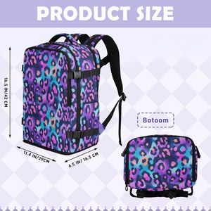 กระเป๋าเป้สะพายหลังลายเสือดาวสีม่วงสดใส  แบบ unisex  วัสดุโพลีเอสเตอร์  สำหรับใส่ของไปโรงเรียน ใส่แล็ปท็อป  ใช้ได้ทั่วไป  รับสกรีนโลโก้ - Product Image 4