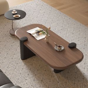 Solid Wood Oval <b>Coffee</b> <b>Table</b> Dark <b>Walnut</b> Living Room Modern Minimalist Design - Product Image 3
