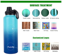 Bouteille d'eau en acier inoxydable à isolation sous vide avec logo et couleur personnalisés, isolation thermique pour les sports de plein air, la salle de sport, les voyages