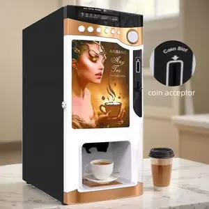 वाणिज्यिक स्मार्ट 3 फ्लेवर हॉट कैप्पुकिनो लट्टे कॉफी मेकर इंस्टेंट कॉफी वेंडिंग मशीन सिक्का संचालित भुगतान के साथ