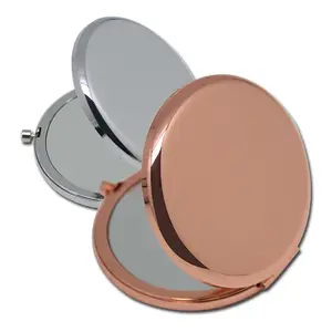 Personalised Fashionable White Round Metal Cosmetic Fold Portable Makeup Compact Pocket Mirror